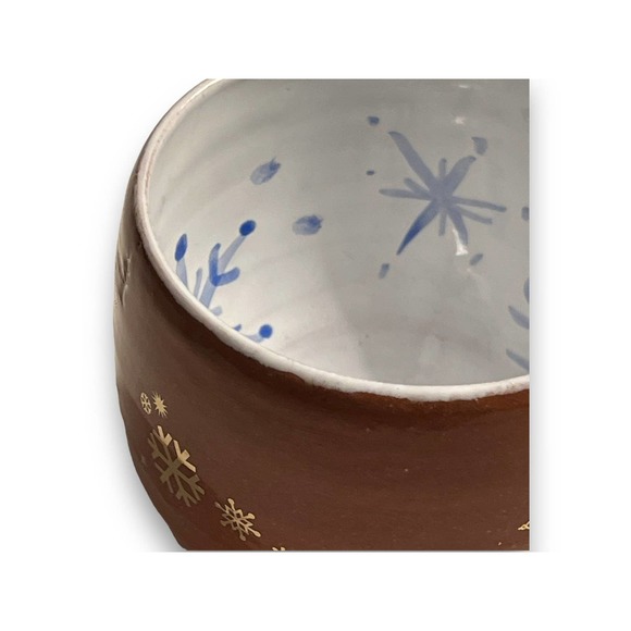 Blue & White Bowl with Snowflakes in Blue and Silver on Terracotta Pottery - Picture 8 of 10